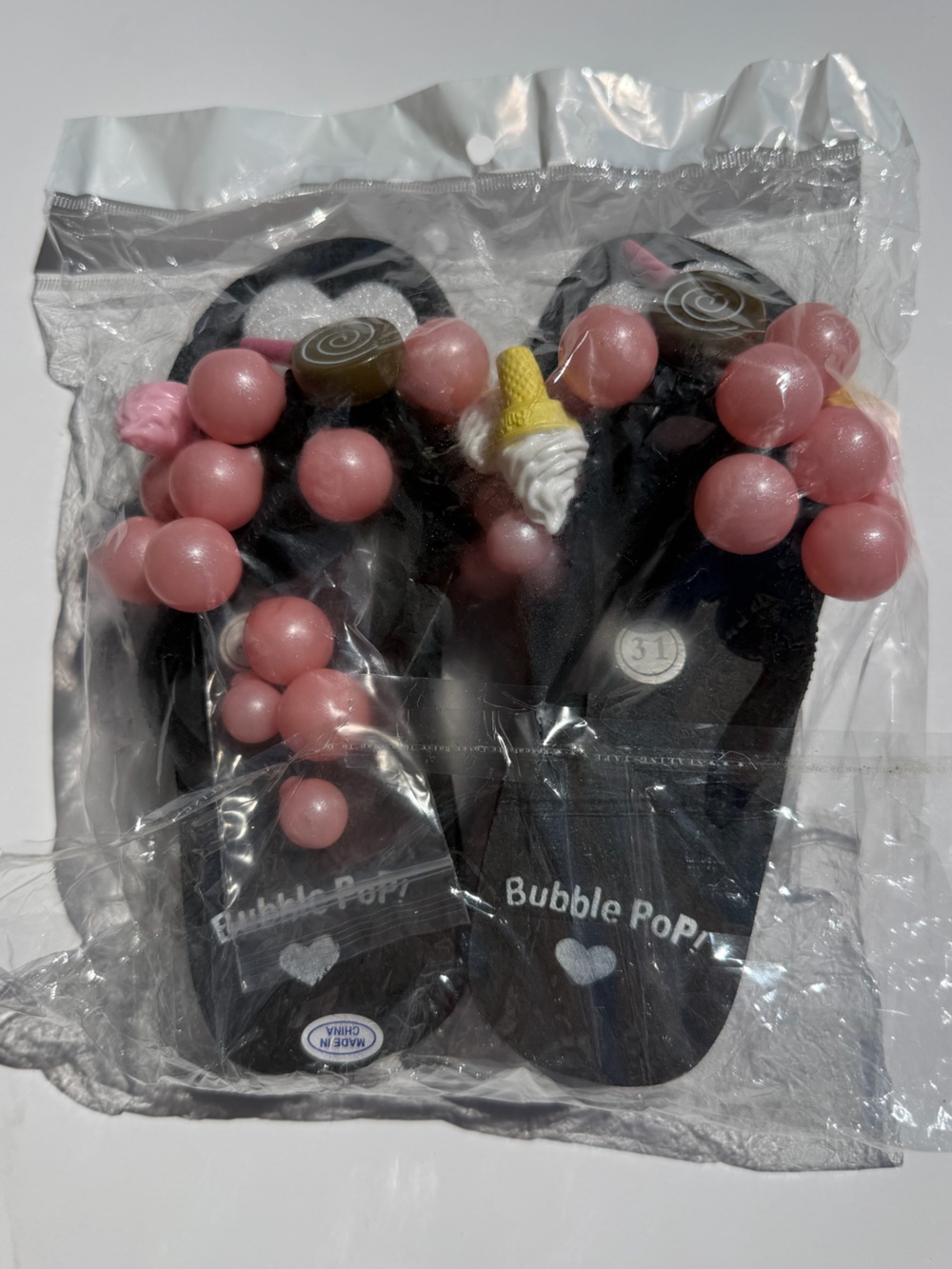Bubblegum Beaded Jelly Slide Sandals - Pink & Black